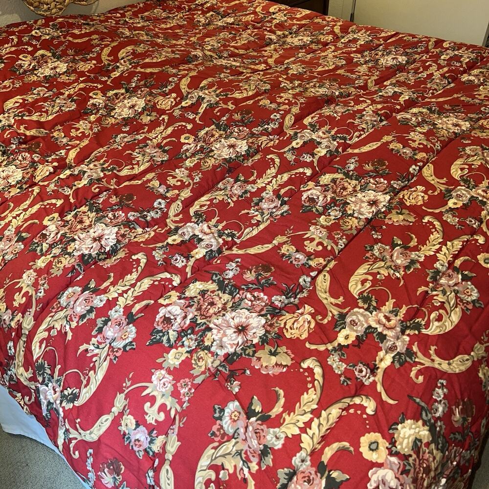 Vintage Ralph Lauren Danielle Marseilles KING Comforter Red Floral Made in USA